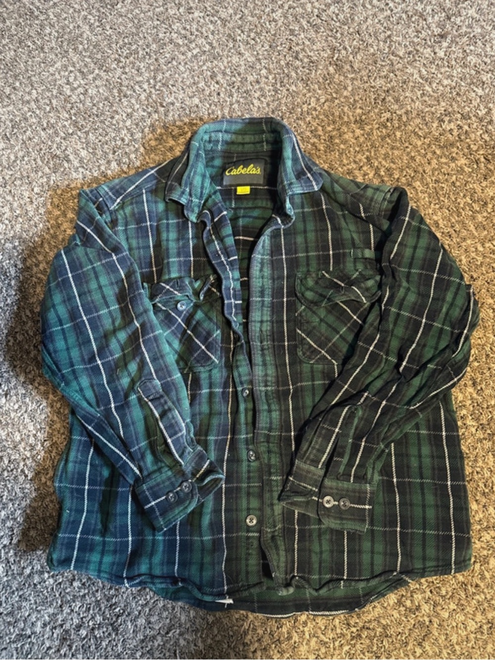 Cabela's Men's Blue and Green Plaid Button-Down Shirt